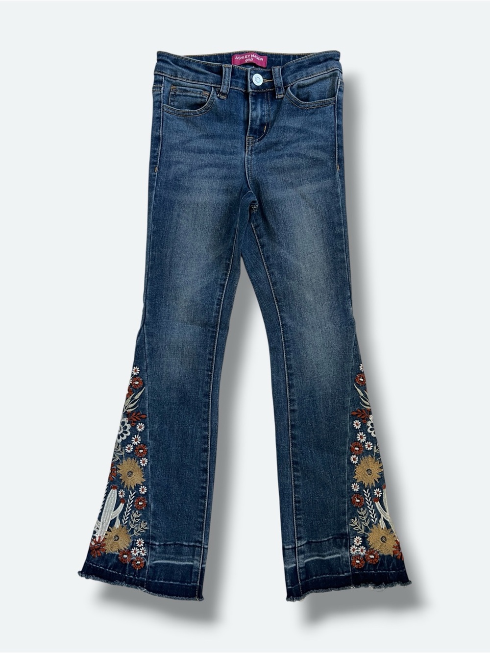 Ashley Mason Girls Embroidered Cactus Floral Flare Jeans Size 7 Boho Western